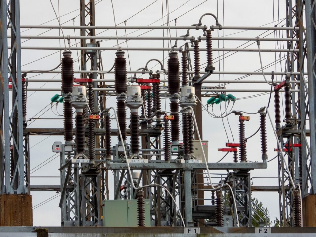 Utility pole with mounted transformer and power lines maintained by CalPacific Power in the Bay Area, CA, forming part of the local electrical distribution network.