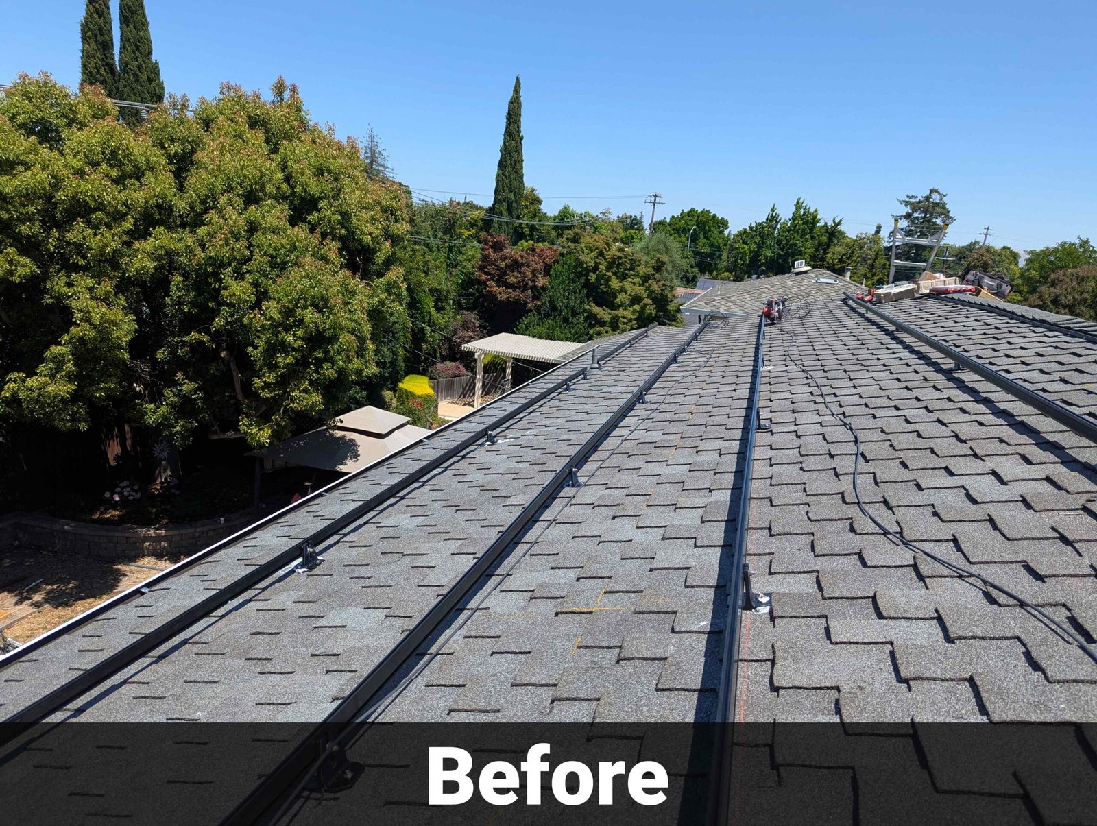 Roof before solar panel installation by CalPacific Power for a residential 8 kW solar system in San Jose, California.