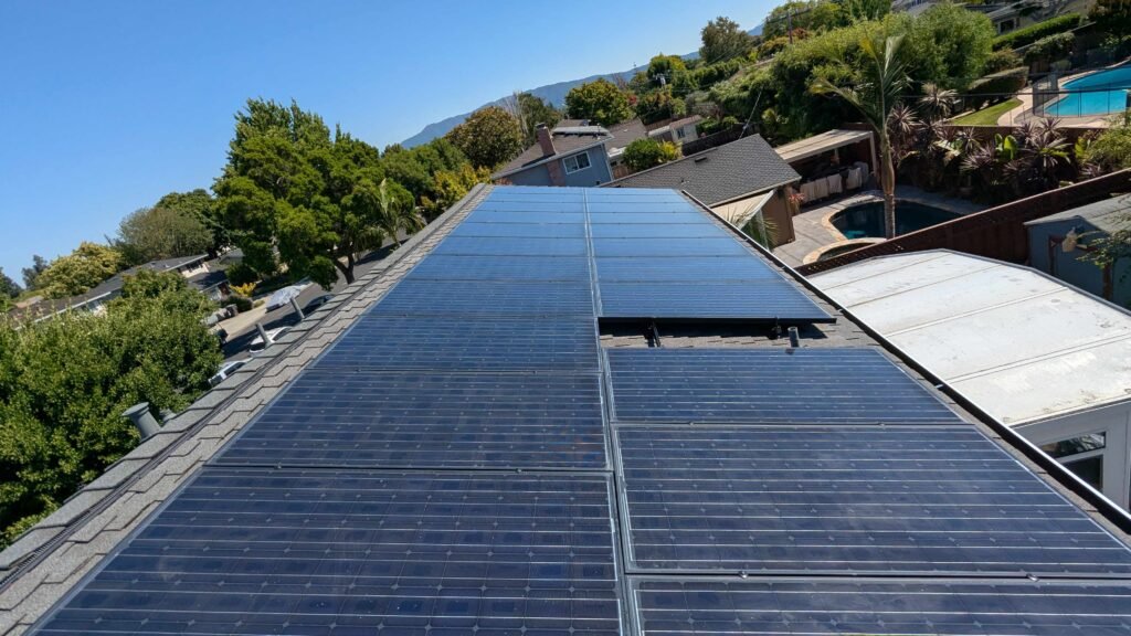 Completed 8 kW rooftop solar panel system installed by CalPacific Power on a residential home in San Jose, California, designed to offset 92% of annual electricity usage.